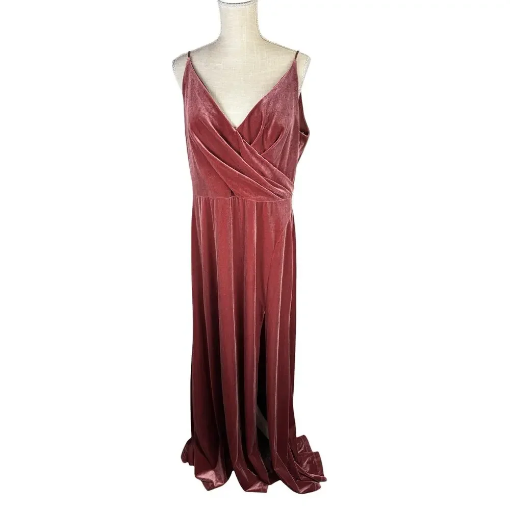 Jenny Yoo Devon Velvet Maxi Dress Gown Women's 18 English Rose Bridesmaid Formal